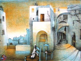 007A - Ricordo di Un Paese  (Memory of a village ) - cm. 50x70 - Litografia (Lithography)